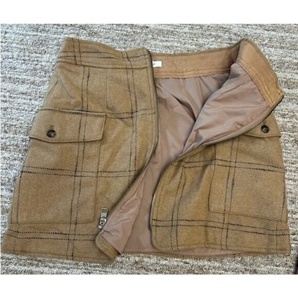 Madewell Tan Zip-Front Cargo Wool Blend In Windowpane Lined Mini Skirt Size 4 - Picture 4 of 8